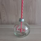 Glass Drinking Bauble With Straw "Cheers!" Christmas Drinks Cup Unique Drinkware