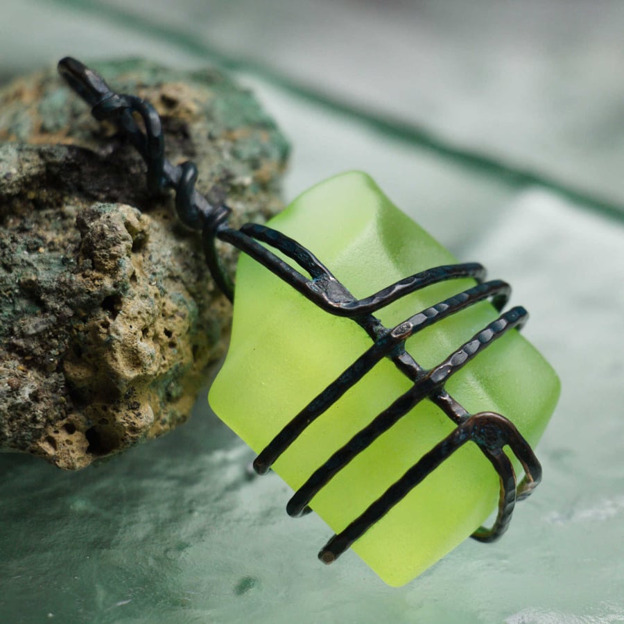 Uranium Glass, Sand-Tumbled, Accessory, Bag Charm, Key Ring