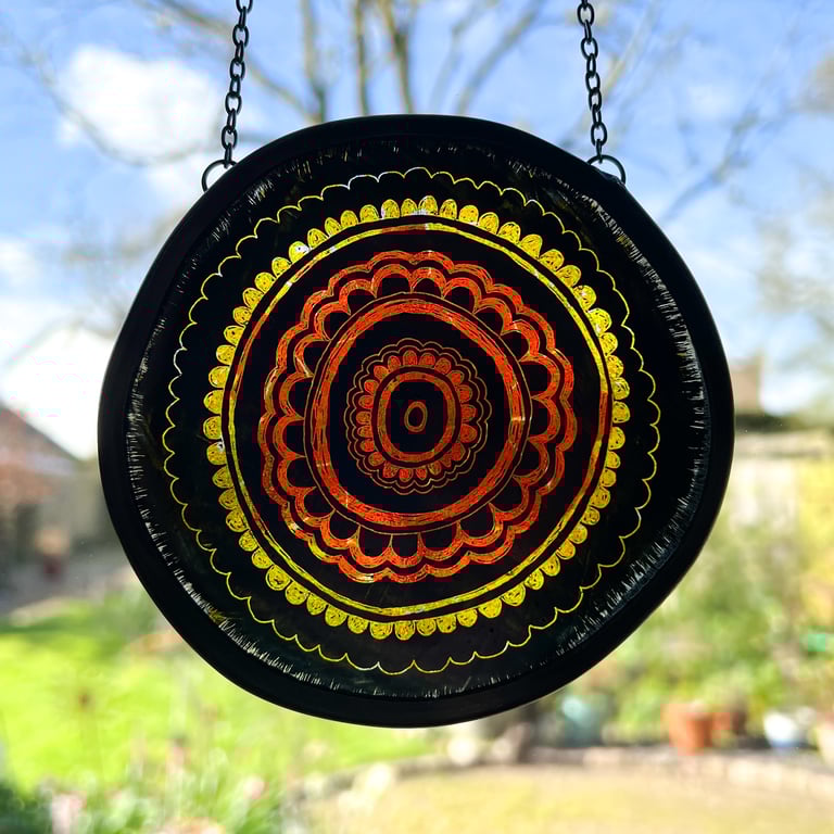 Orange Retro Flower Stained Glass Decoration