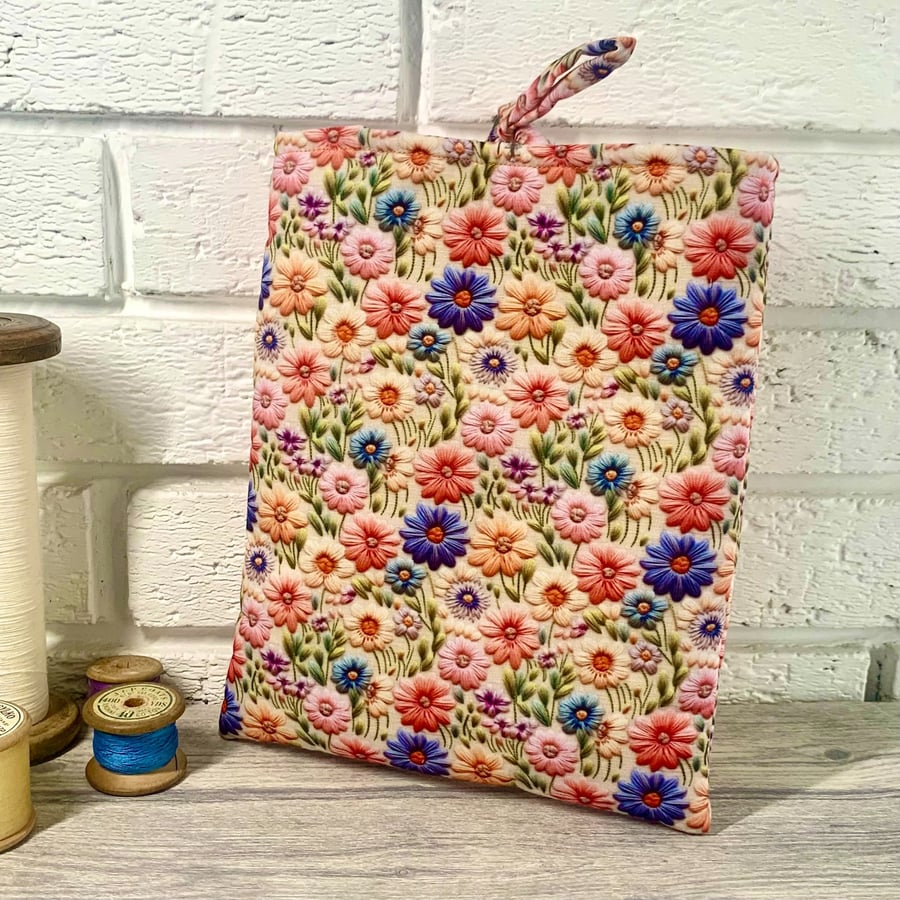 Floral Fabric Book Sleeve with Ties