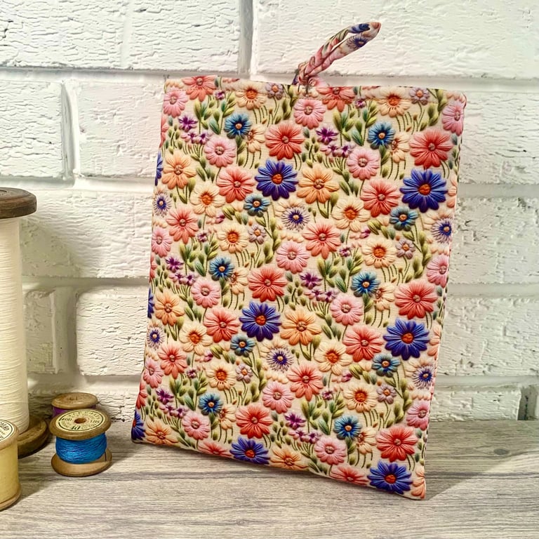 Floral Fabric Book Sleeve with Ties