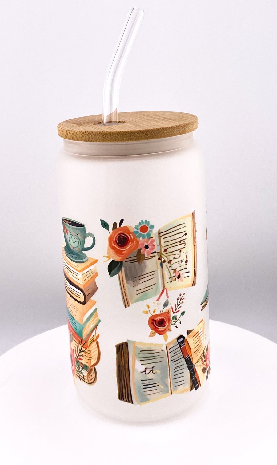 Bookish Frosted Glass Tumbler with glass straw