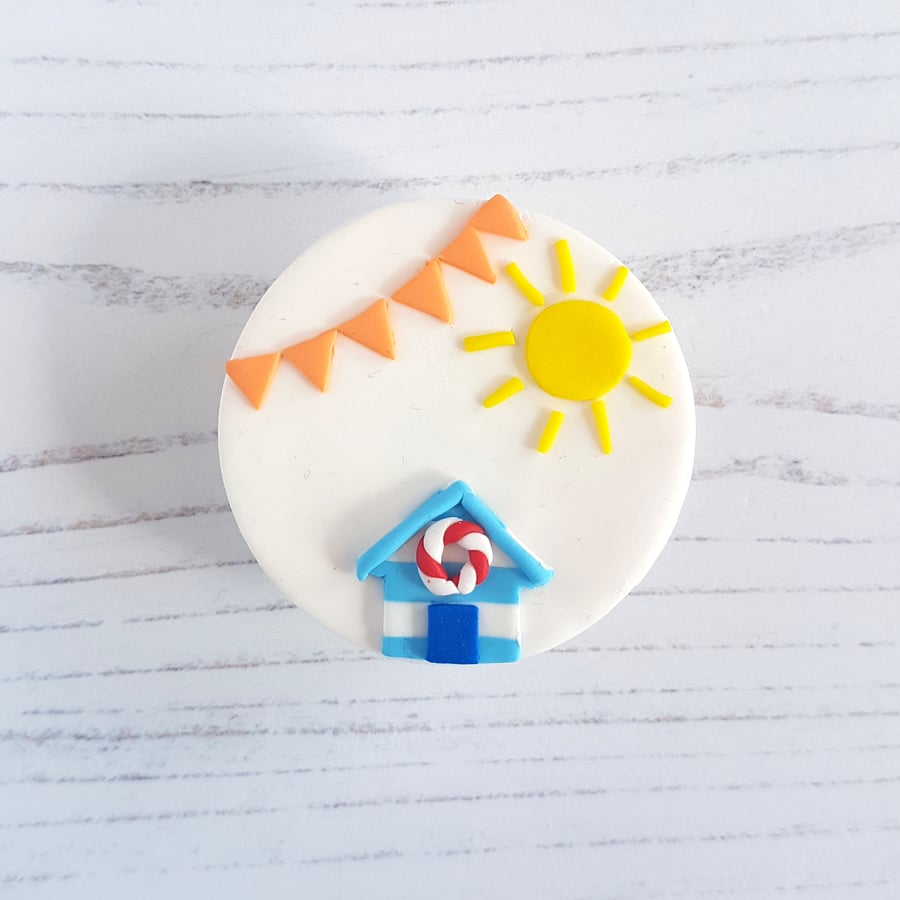 Seaside themed magnetic needle minder, polymer clay ONE supplied