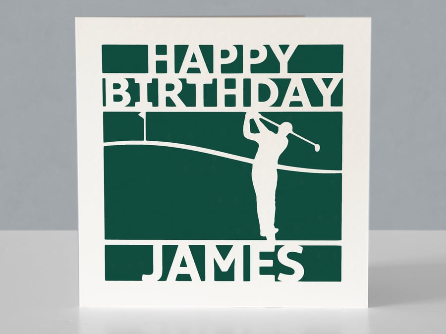 Personalised birthday card for a golf fan - Papercut design