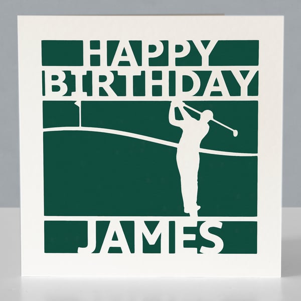 Personalised birthday card for a golf fan - Papercut design