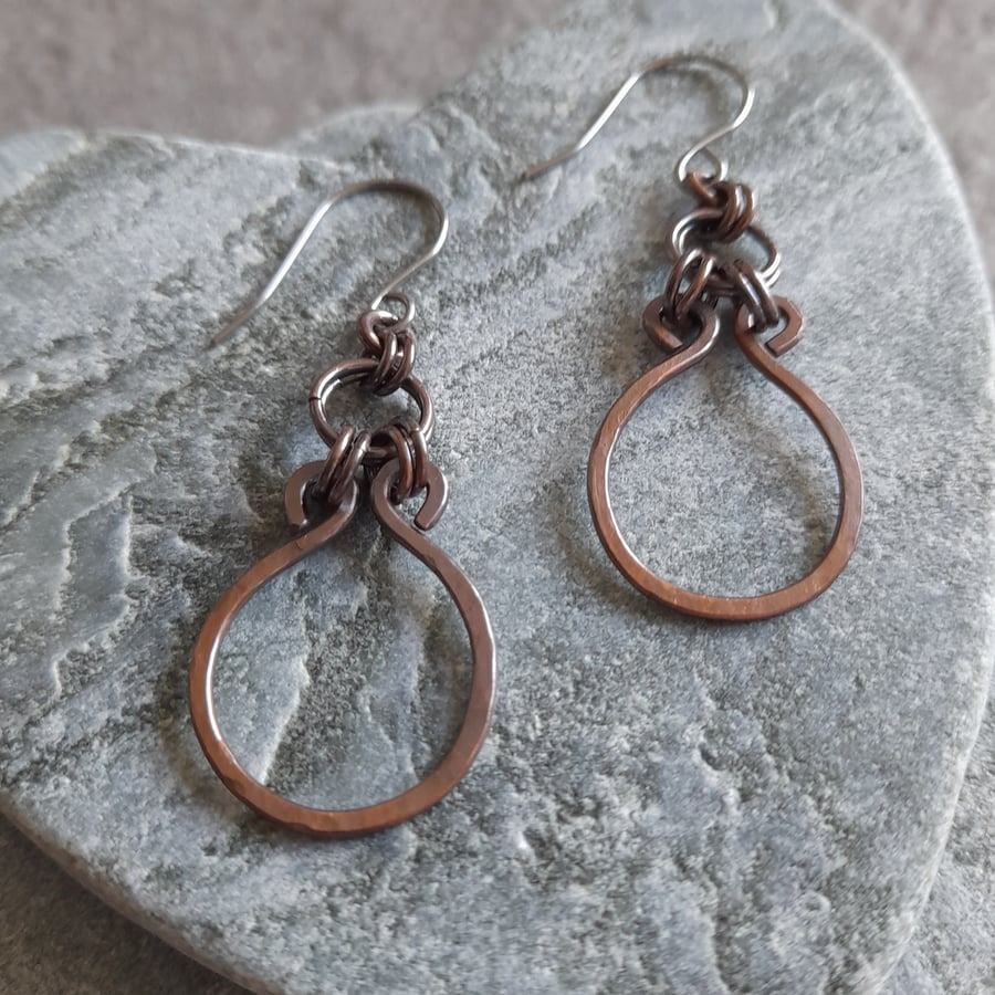 Oxidised Copper Drop Earrings Niobium Ear Wires