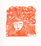 Orange Colour Burst - Mindful moments.   Lino Print