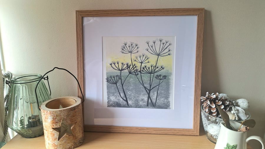 An original handprinted linoprint of a winters scene 'Winters Morning''