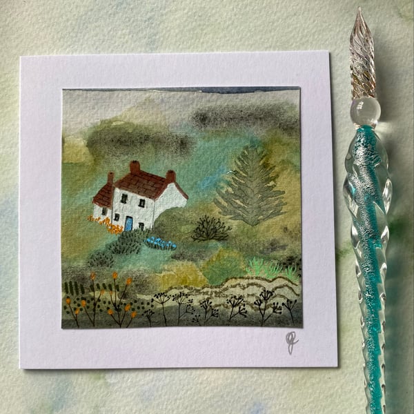 Hand painted card countryside scene