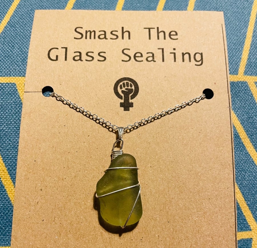 Green Seaham Sea Glass silver plated necklace
