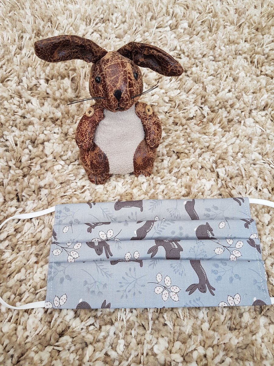 Adult face covering – Leaping rabbit print 