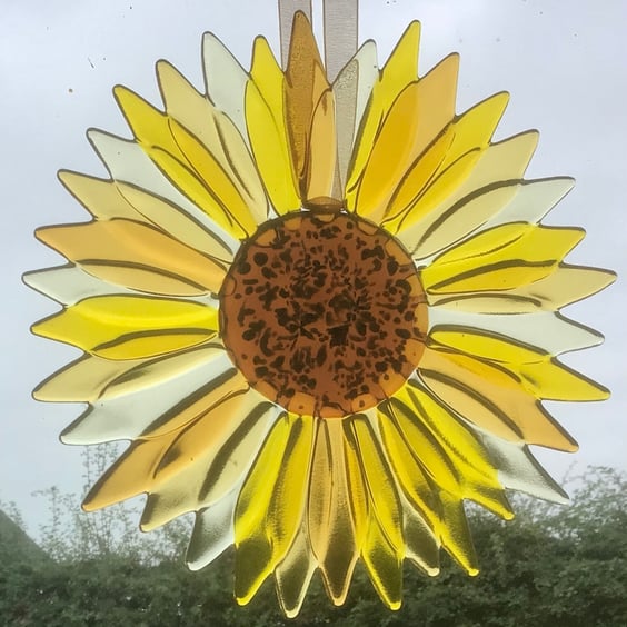 Fused Glass Sunflower Suncatcher Wall Art