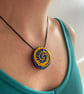 Blue and yellow swirl, hand embroidered pendant - Image 6