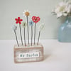 Clay and Button Flower Garden in a Wood Block 'My Garden'