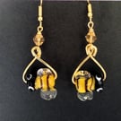 Cute Lampwork Glass Bee Gold Plate Dangle Earrings