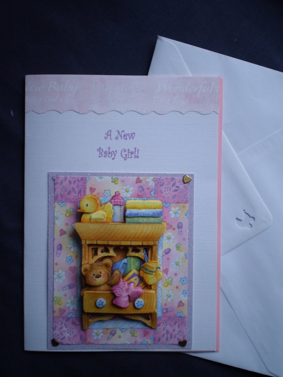 handmade Decoupage,3D Baby Girl Greetings Card,Personalise