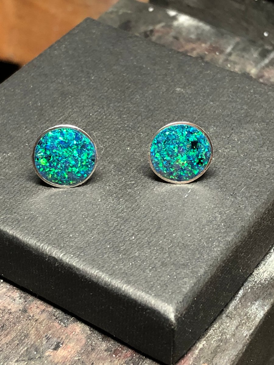 Black Opal Inlay Sterling Silver Earrings
