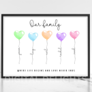 Love Heart Balloon Family Personalised Print