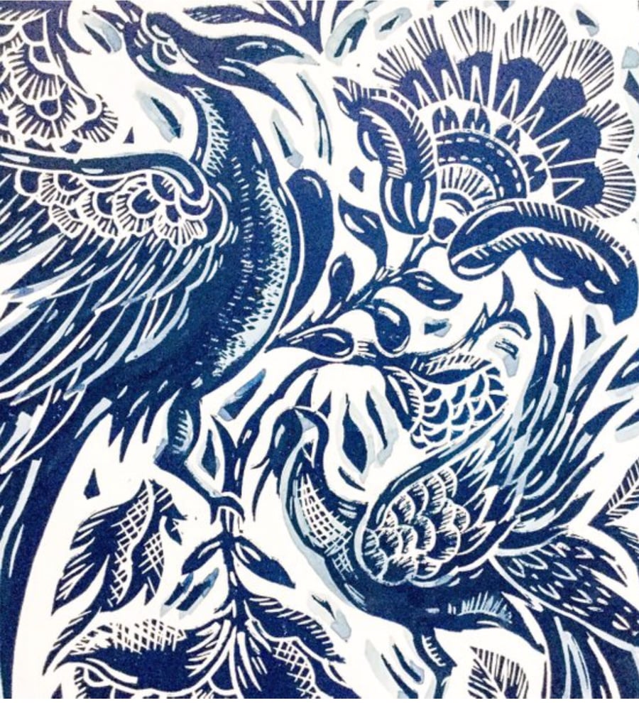 Blue china Lino print 