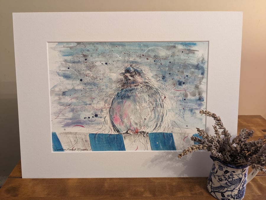 An A4 print of an original painting of a Pigeon