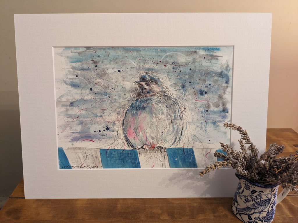 An A4 print of an original painting of a Pigeon