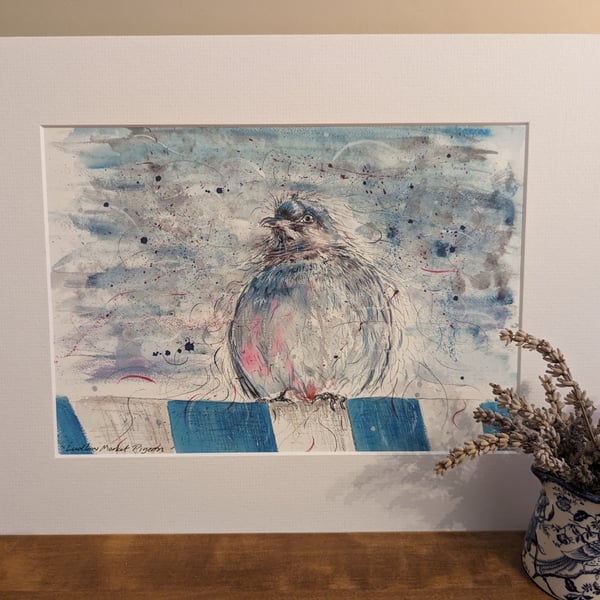 An A4 print of an original painting of a Pigeon