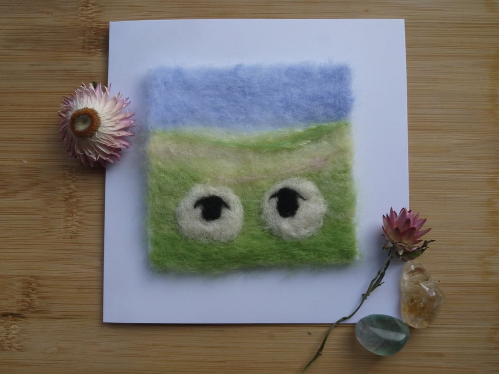 Handmade needle felted Ewe and Me greetings card