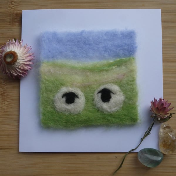 Handmade needle felted Ewe and Me greetings card