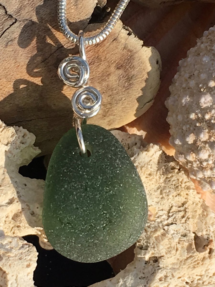 Sea Glass & Sterling Silver Necklace 