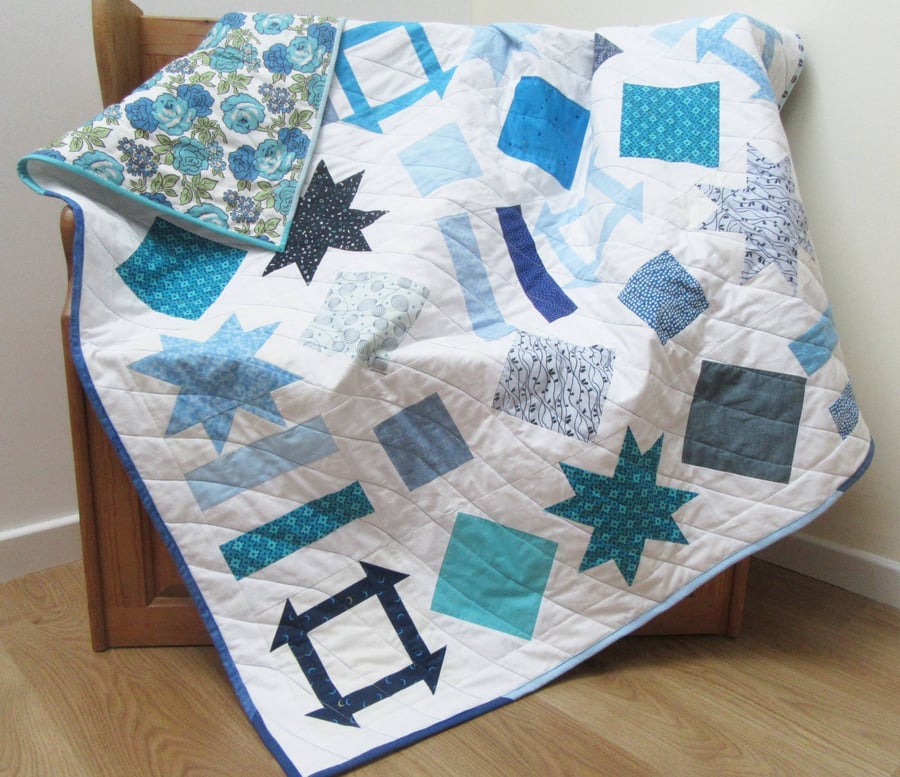 Blue and White Patchwork Quilt