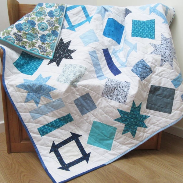 Blue and White Patchwork Quilt