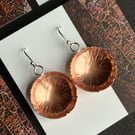 Copper bowl dangle earrings with sterling silver hooks.