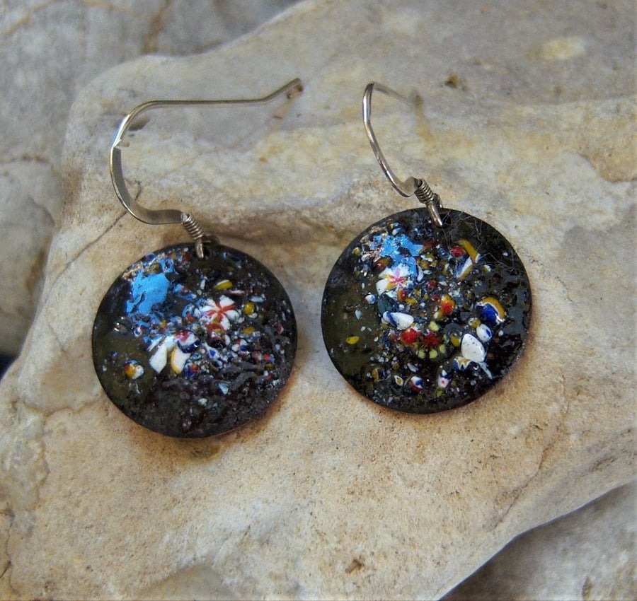 Black enamel earrings