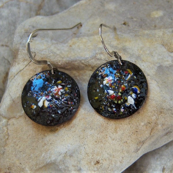 Black enamel earrings