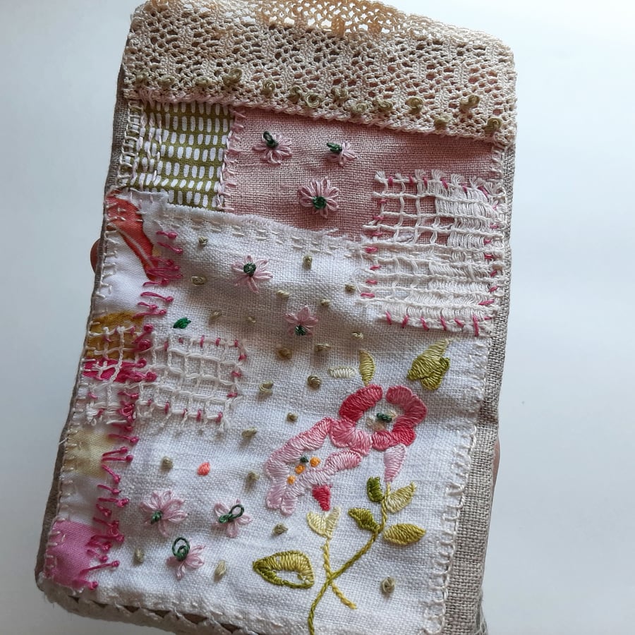 Vintage Embroidery, Lace, Handstitched Pouch