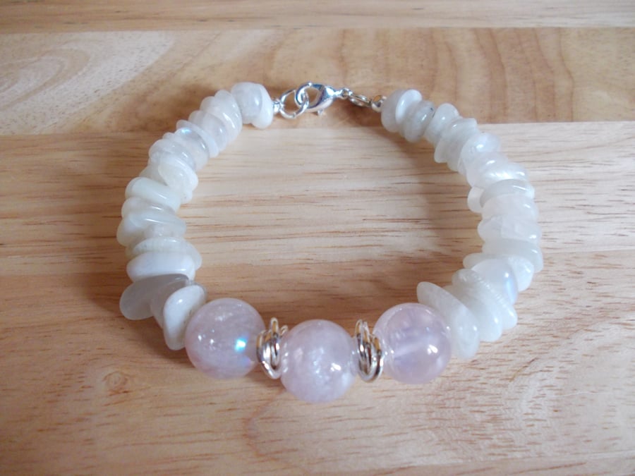 mystic coated rose quartz and moonstone bracelet
