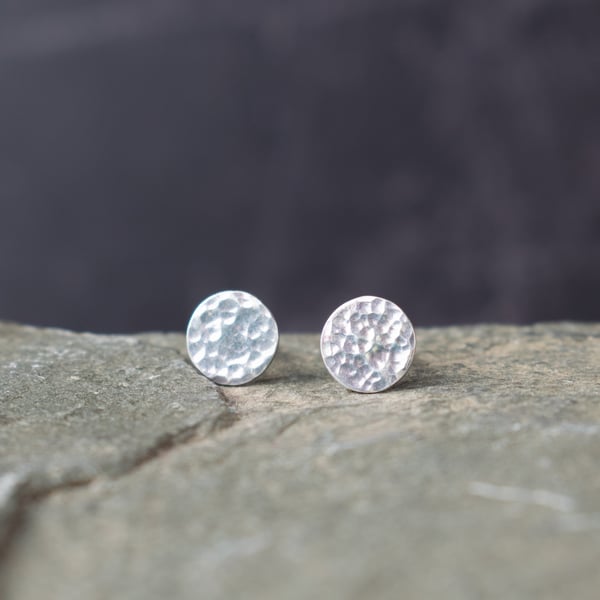 Silver Hammered Disc Stud Earrings