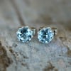 Sterling Silver Stud Earrings with Sky Blue Topaz Faceted Gemstones, E131