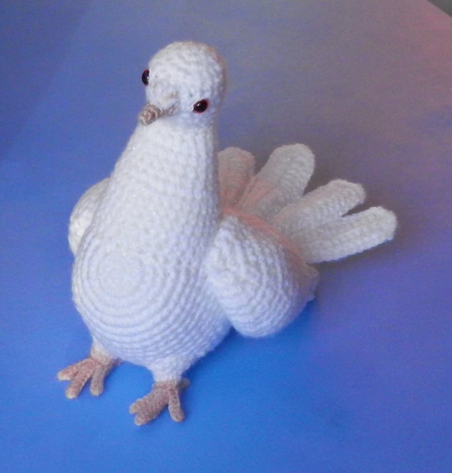 White Fan Tail Crochet Pigeon