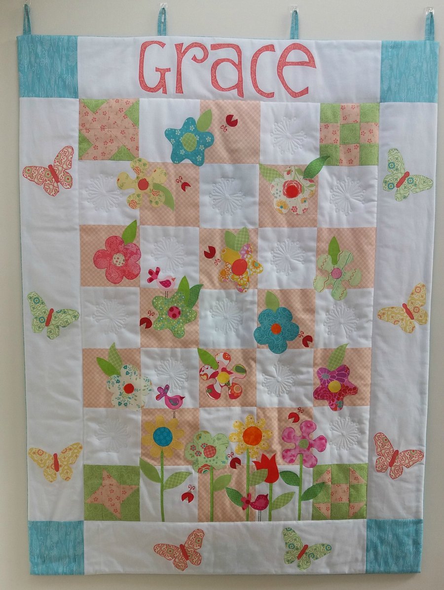 Custom Designed Made to Order Butterflies & Flowers Patchwork Quilt