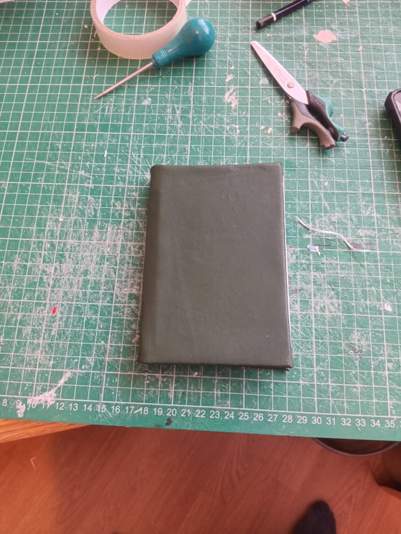 Leather notebook about a6 imperfectly made unlined pages dark green