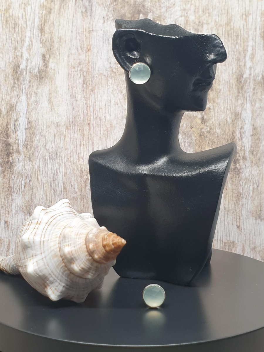 Sterling Silver 925 Aqua Chalcedony Stud Earrings