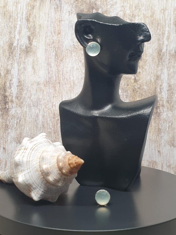 Sterling Silver 925 Aqua Chalcedony Stud Earrings