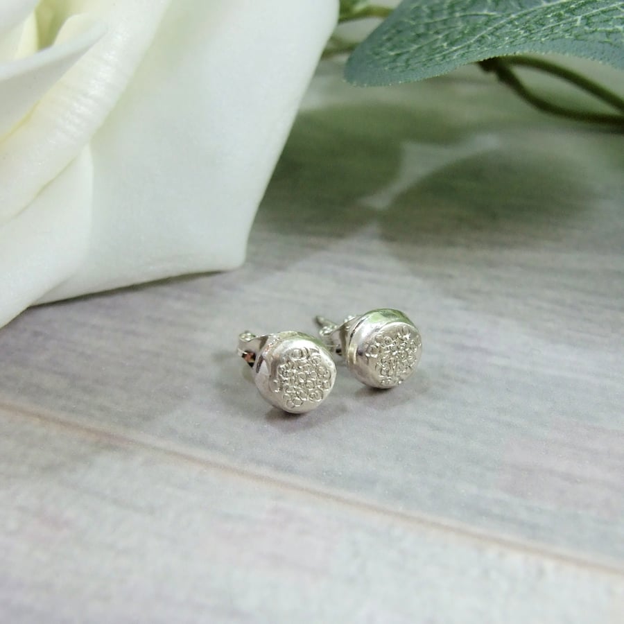 Sterling Silver Stud Earrings, Recycled Silver Sparkle Finish Studs