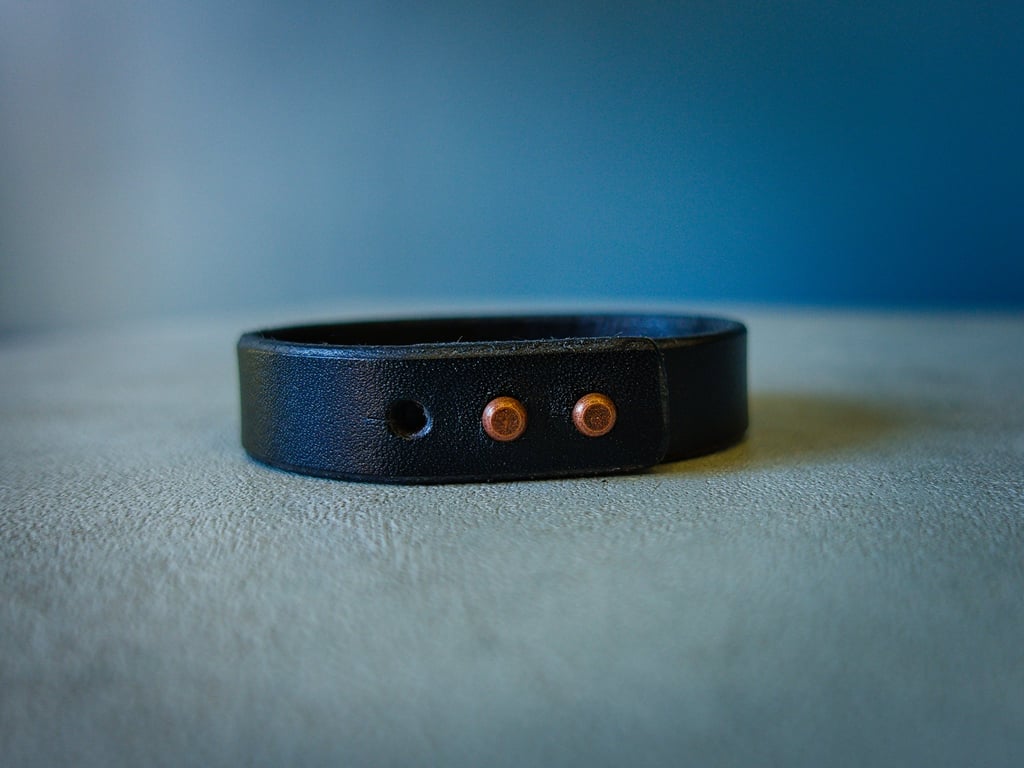 Handmade Full Grain Leather Bracelet - 16mm Black, Sam Browne Studs