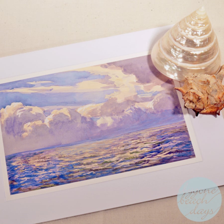 STORM CLOUDS Greetings Card BYGONE BEACH DAYS watercolour - Vintage