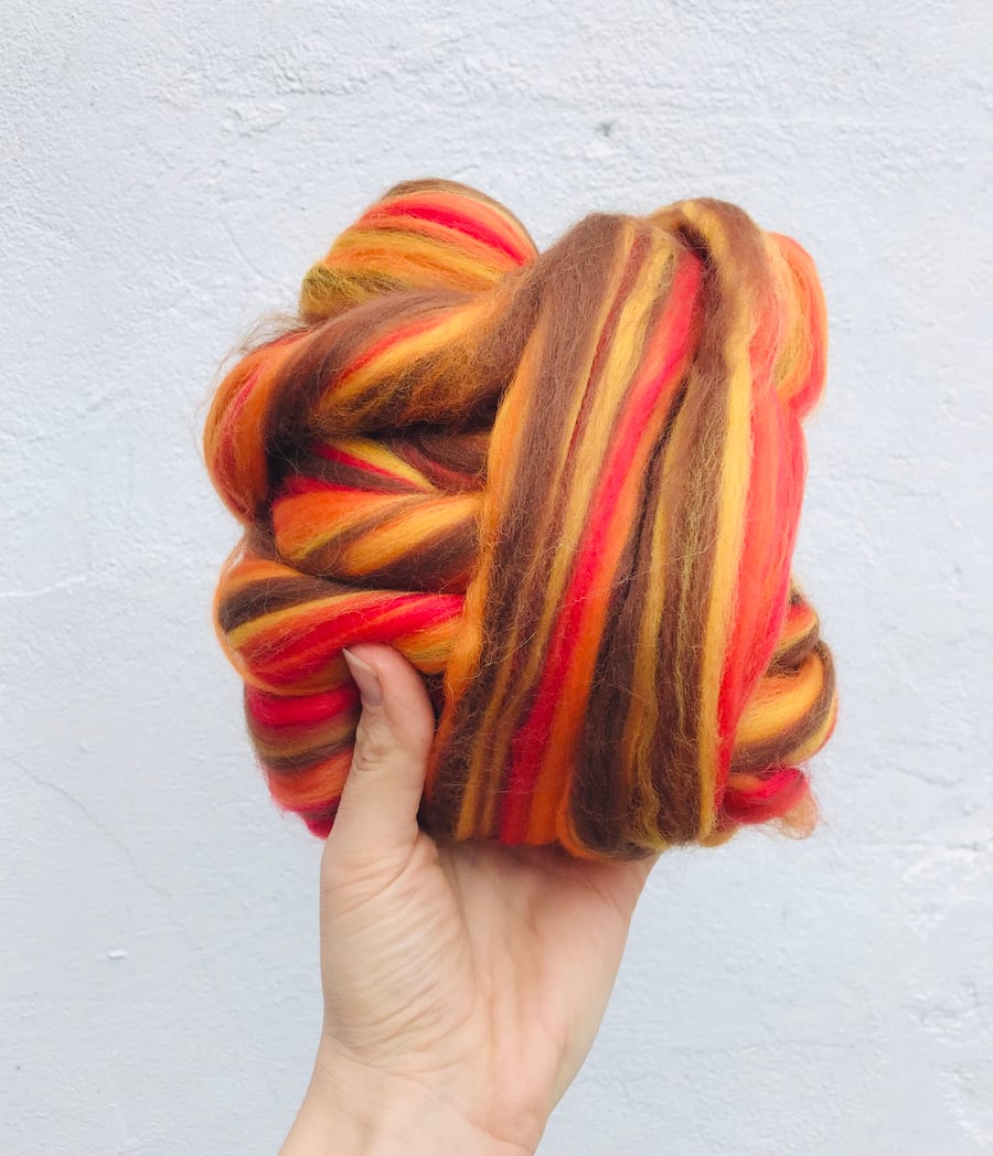 Orange wool blend for feltmaking 50grams 