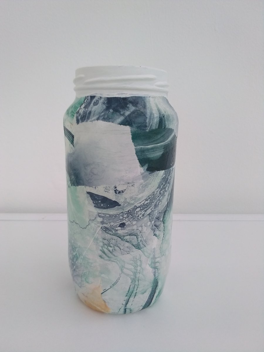 Blue, Green, grey & White Marble Effect Decoupage Jar Vase