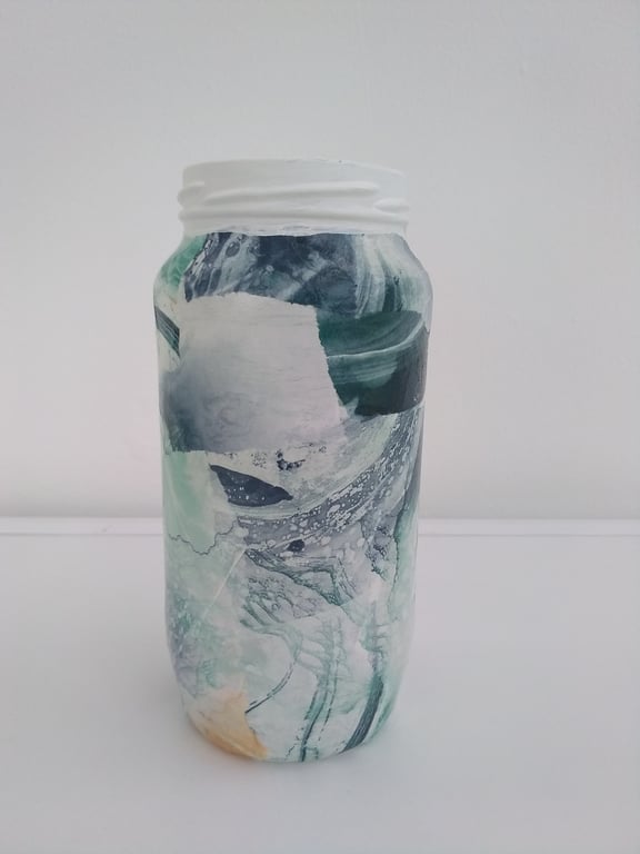 Blue, Green, grey & White Marble Effect Decoupage Jar Vase
