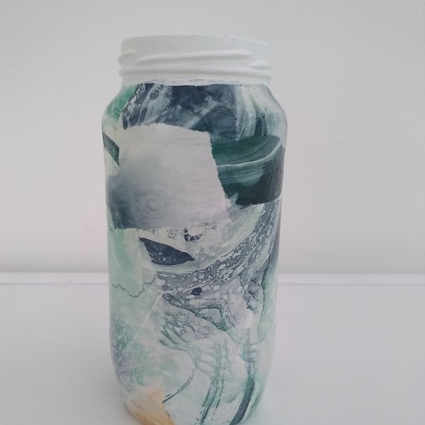 Blue, Green, grey & White Marble Effect Decoupage Jar Vase